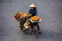 Vietnam, Frau, Handel, Verkauf, H&auml;ndlerin, Fahrrad